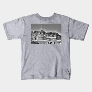 Edinburgh Castle Black And White Kids T-Shirt